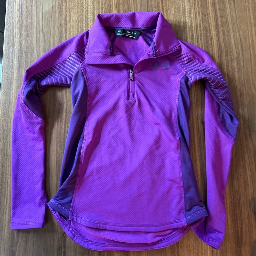 Under Armour girls athletic zip-up purple long sleeve top, youth medium